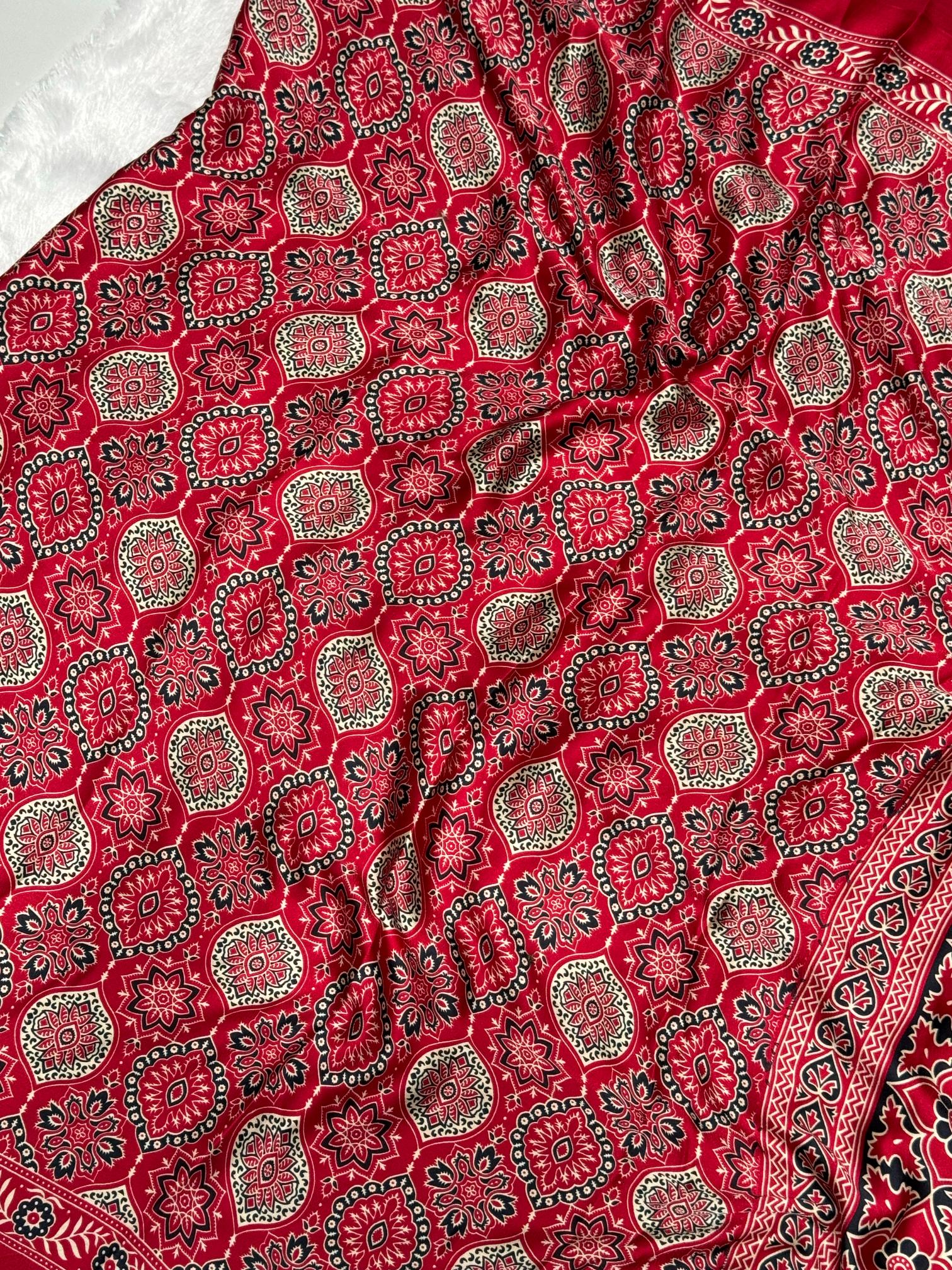 Maroon Ajrakh Printed Soft Modal Silk Natural Print Saree P2