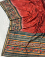 Ajrakh With Kalamkari Design Hand Block Print Maslin silk Saree K5