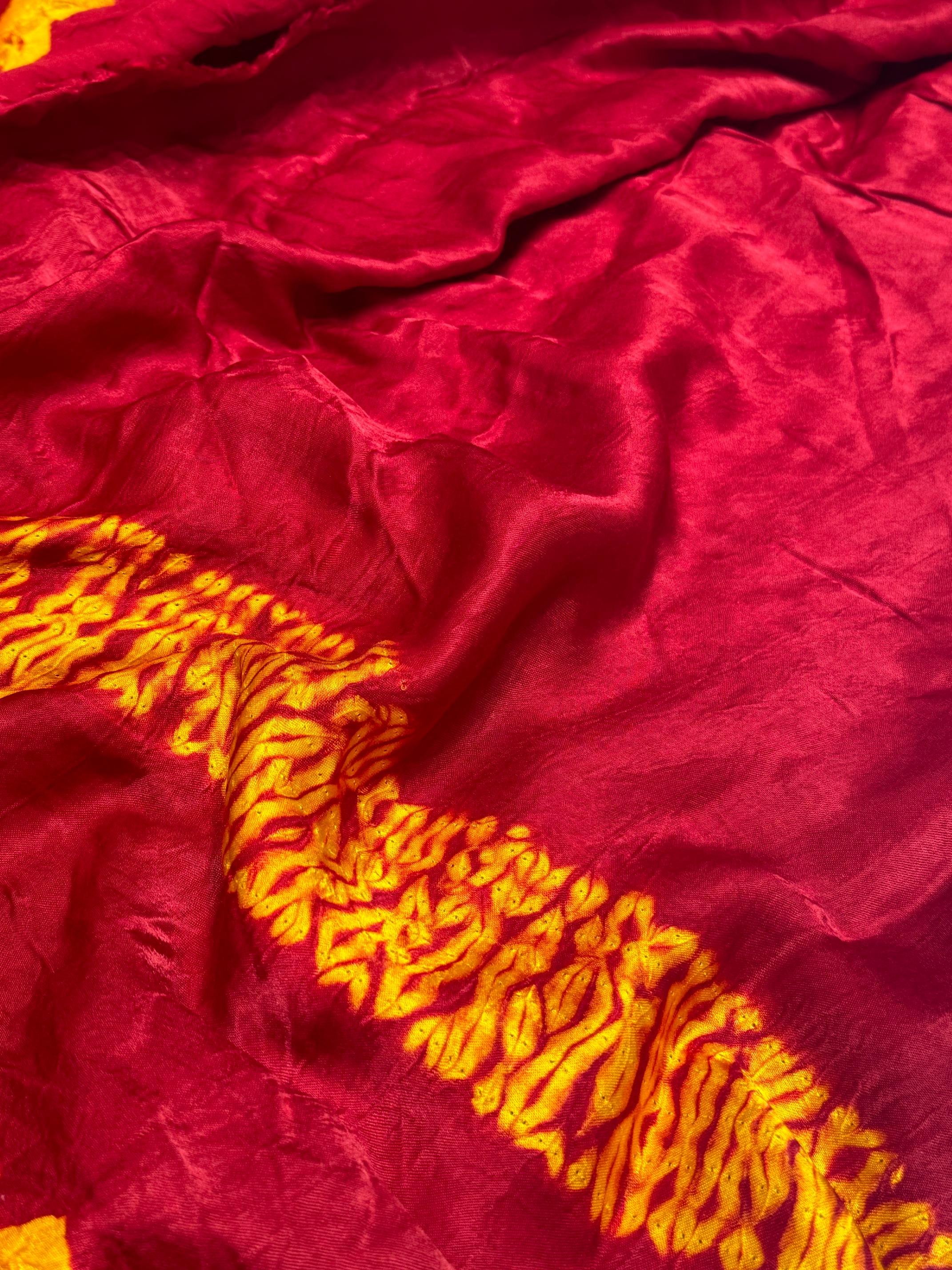 Redish Maroon Shibori Bandhni Border Pure Modal Silk Plain Saree S1