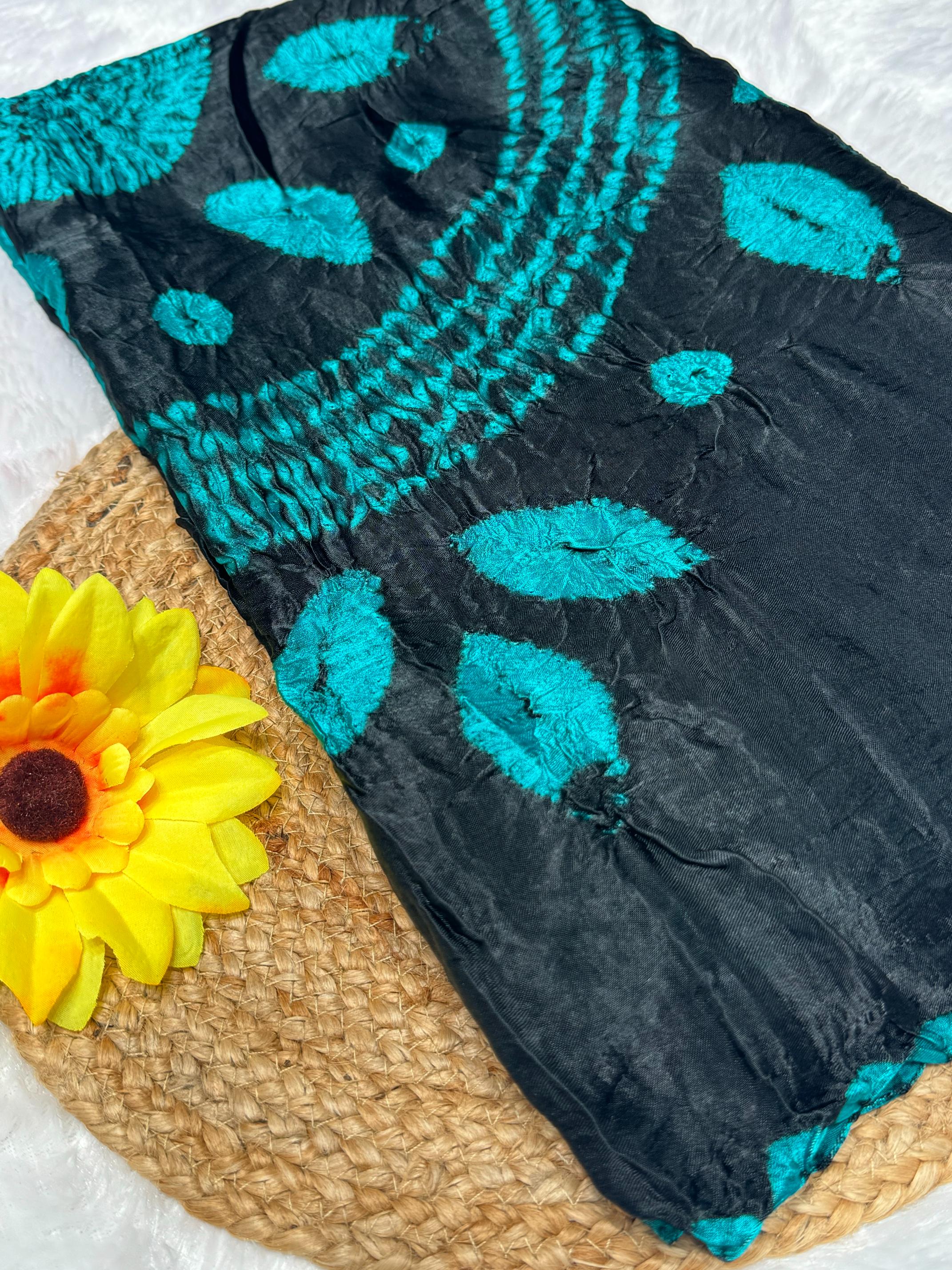 Black Shibori Bandhni Border Pure Modal Silk Plain Saree S1