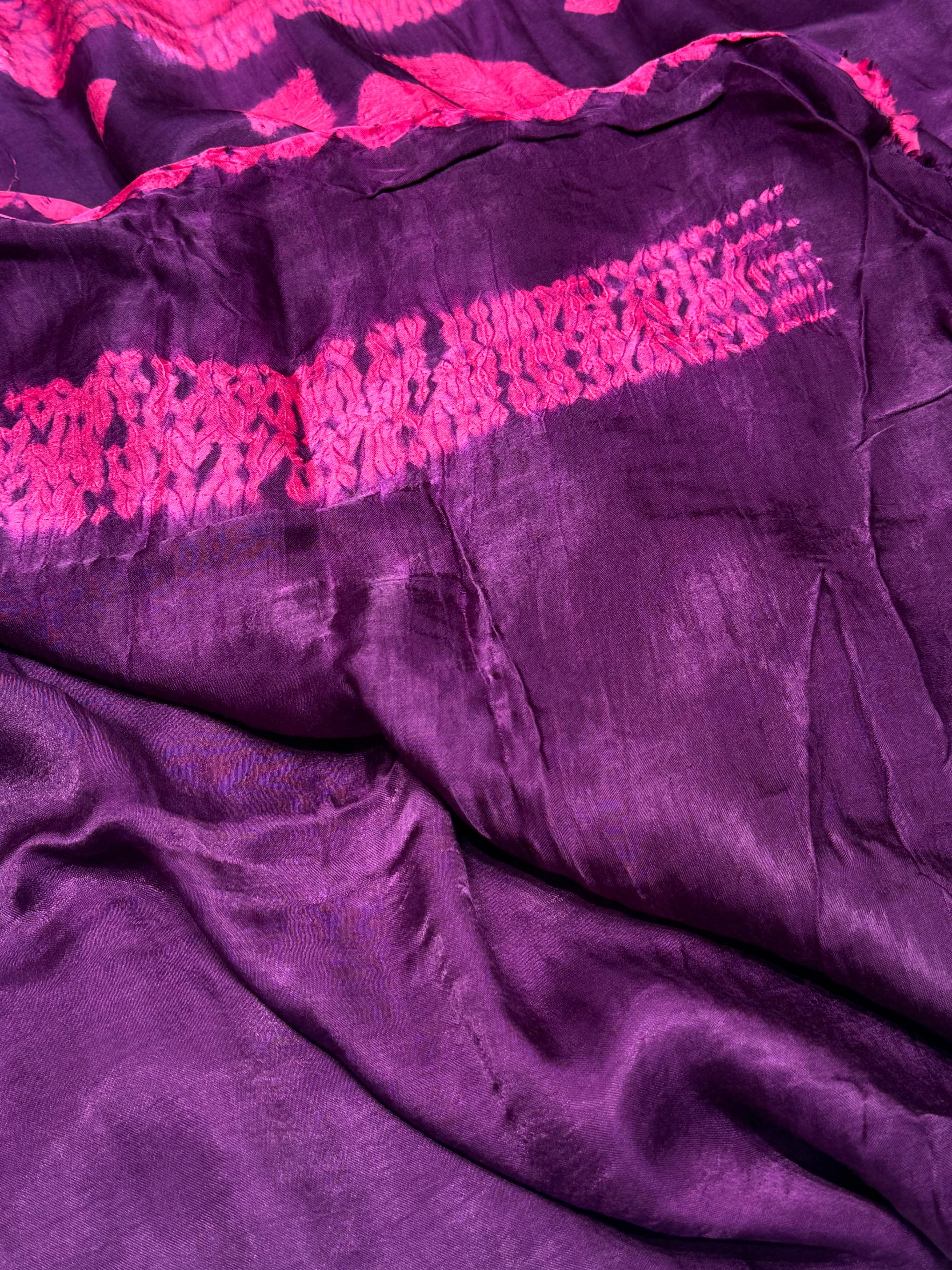 Purple Shibori Bandhni Border Pure Modal Silk Plain Saree S1