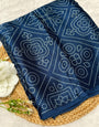 Indigo Blue  Bandhni Ajrakh Pure Modal Silk Ajrakh Pallu Saree A1