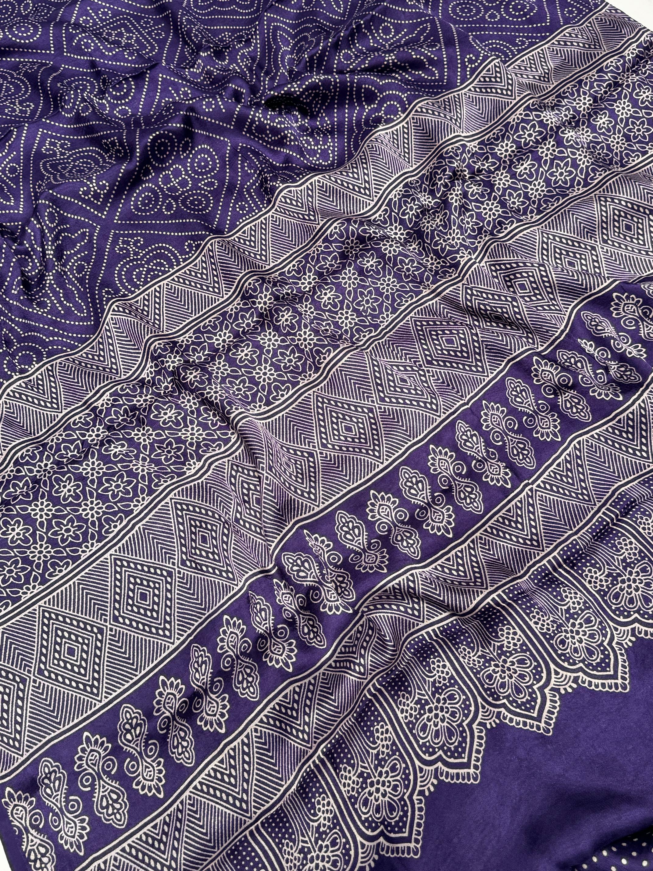 Purpule Bandhni Ajrakh Pure Modal Silk Ajrakh Pallu Saree A1