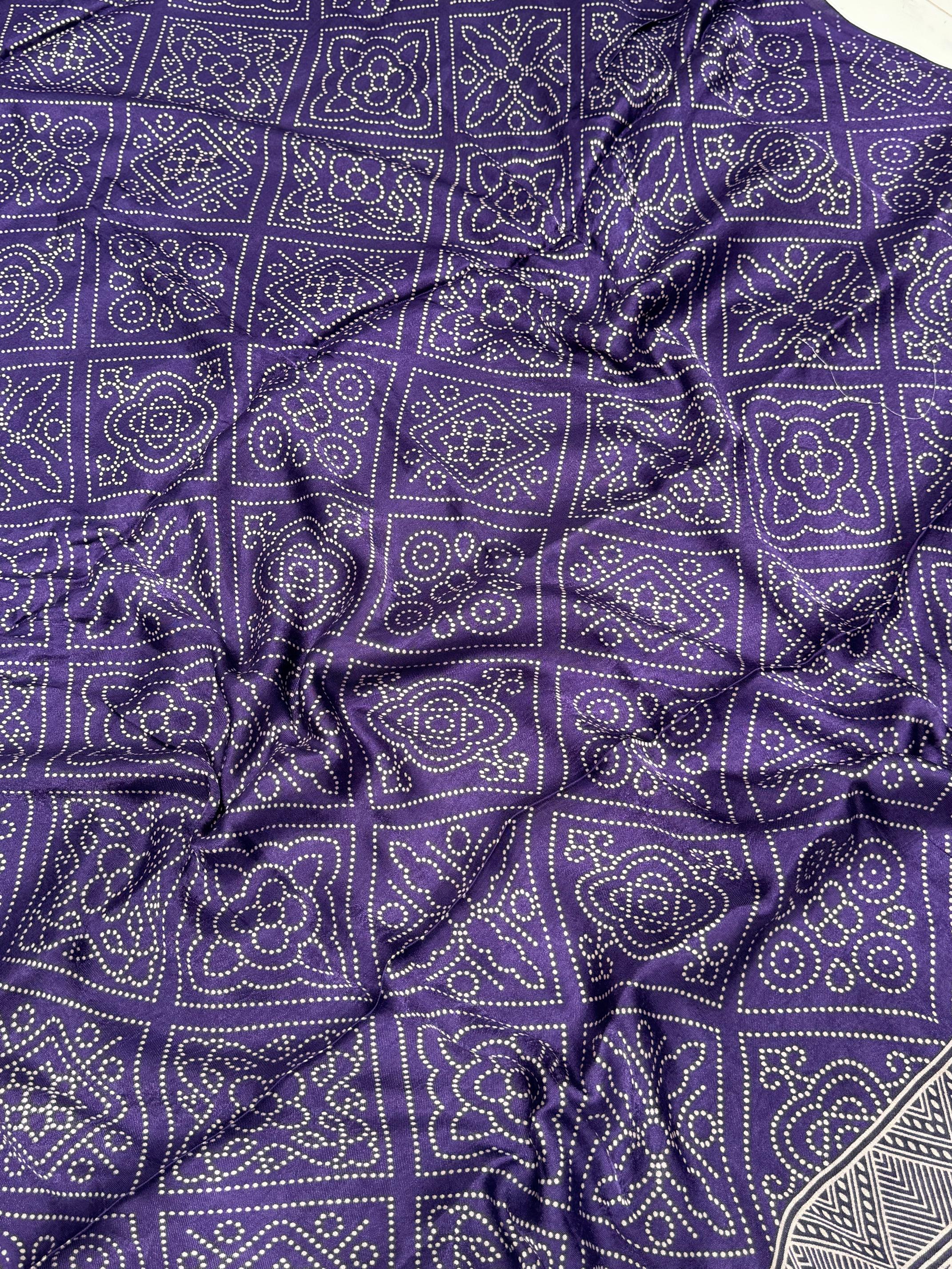 Purpule Bandhni Ajrakh Pure Modal Silk Ajrakh Pallu Saree A1