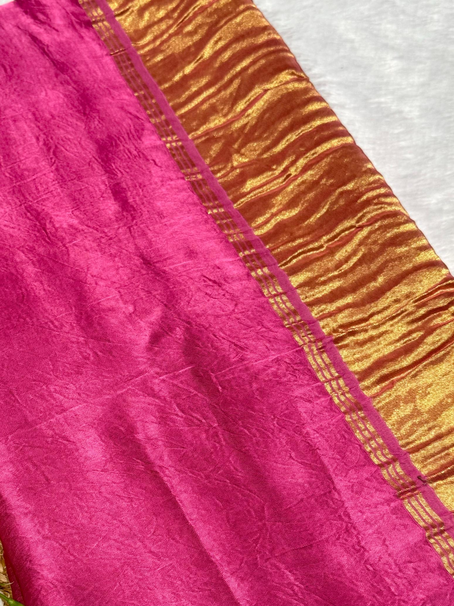 Pink Plain Pure Modal Gajji Silk Saree With Zari Pallu Natural dyeing Saree