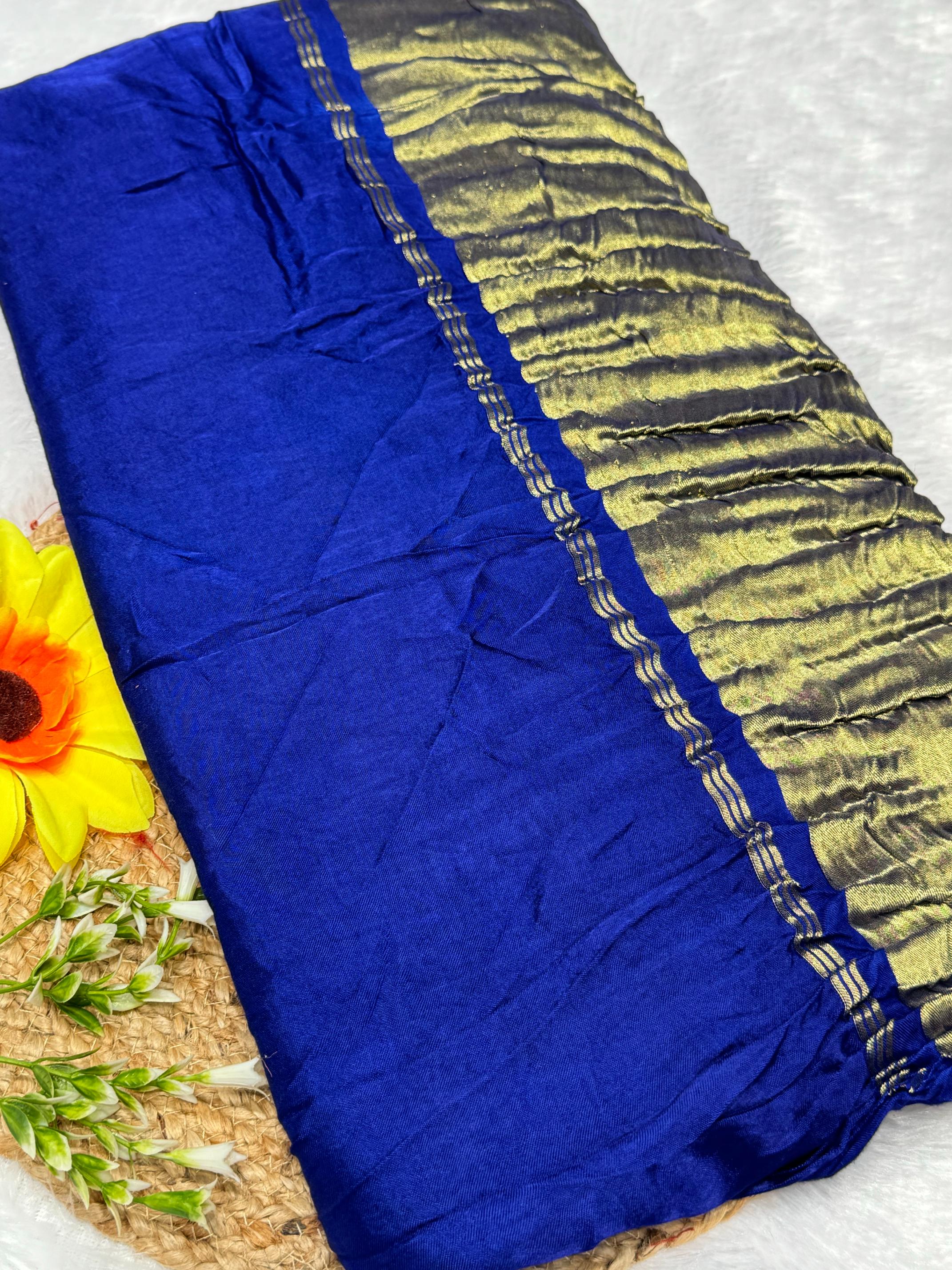 Blue Plain Pure Modal Gajji Silk Saree With Zari Pallu Natural dyeing Saree