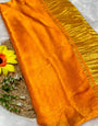 Orange Plain Pure Modal Gajji Silk Saree With Zari Pallu Natural dyeing Saree