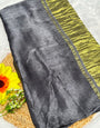 Dark Grey Plain Pure Modal Gajji Silk Saree With Zari Pallu Natural dyeing Saree