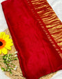 Dark Red Plain Pure Modal Gajji Silk Saree With Zari Pallu Natural dyeing Saree