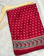 Maroon Bandhani With Ajrakh Printed Soft Modal Silk Natural Print Saree P3