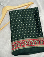 Green Bandhani With Ajrakh Printed Soft Modal Silk Natural Print Saree P3