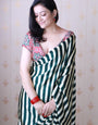 Classic Green Striped Ajrakh Hand-Printed Modal Silk Saree