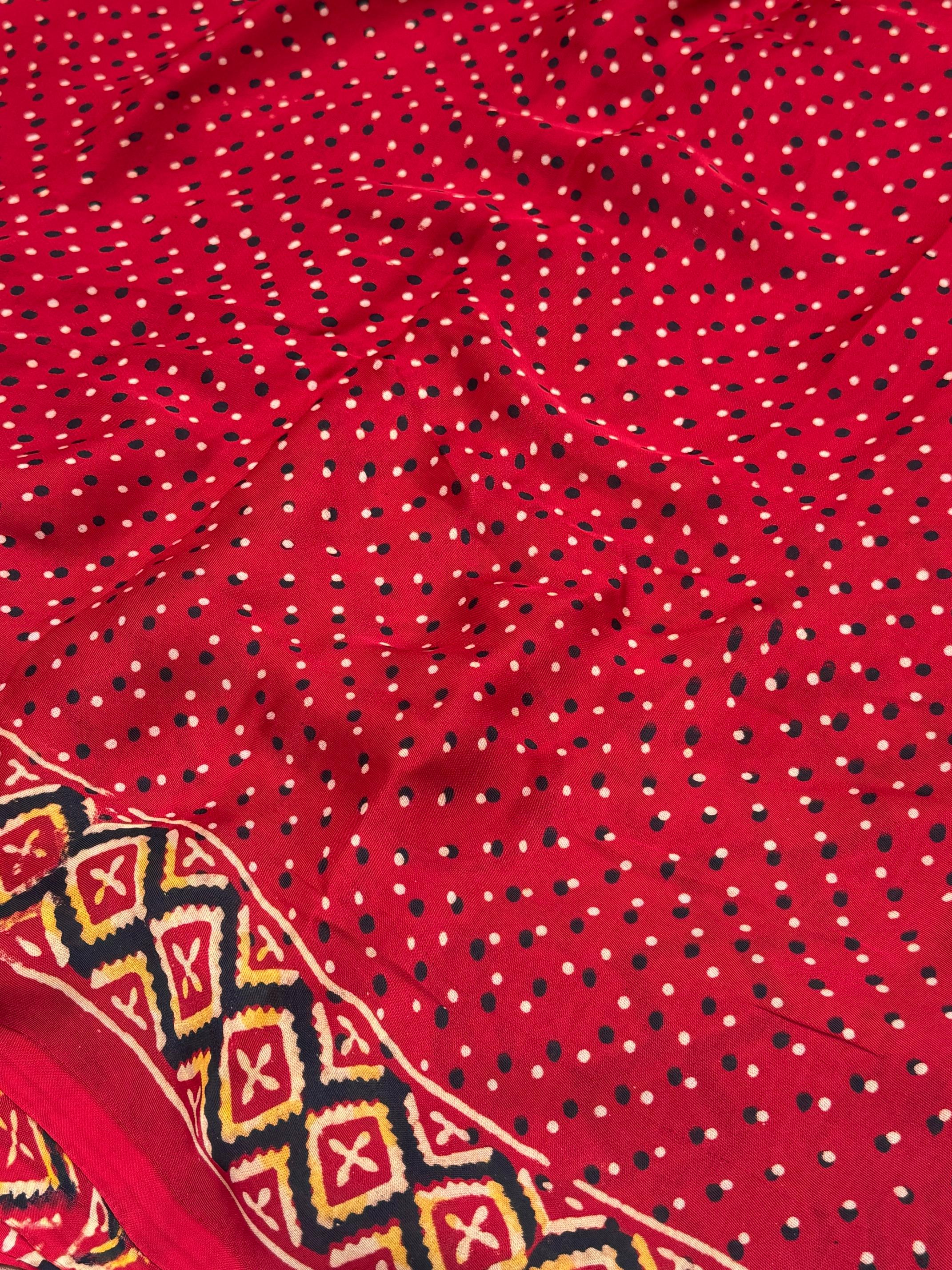 Maroon Ajrakh Hand Block Modal Silk Plain Saree With Fancy Zari pallu