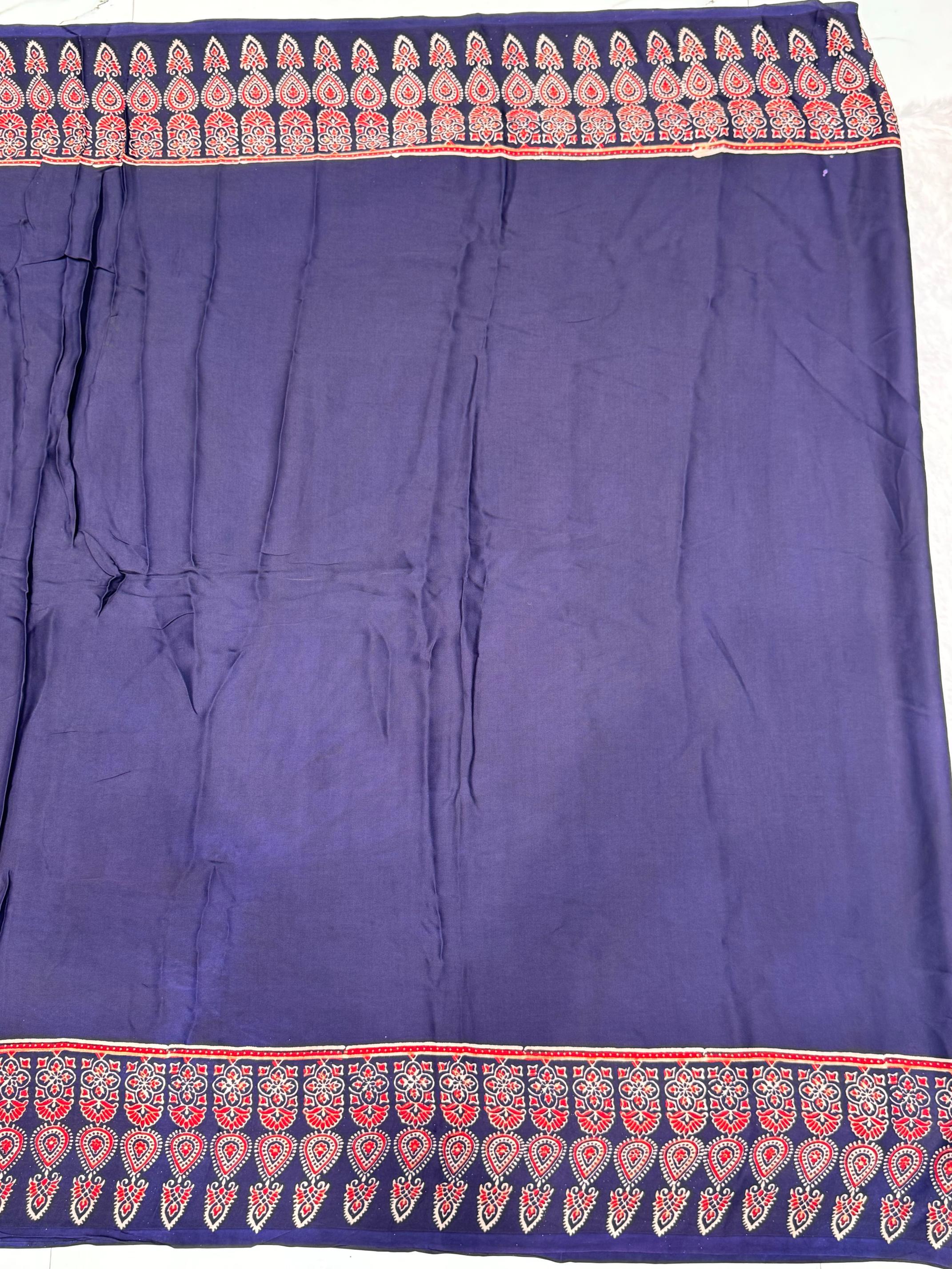Blue Ajrakh Hand Block Modal Silk Plain Saree With Fancy Zari pallu
