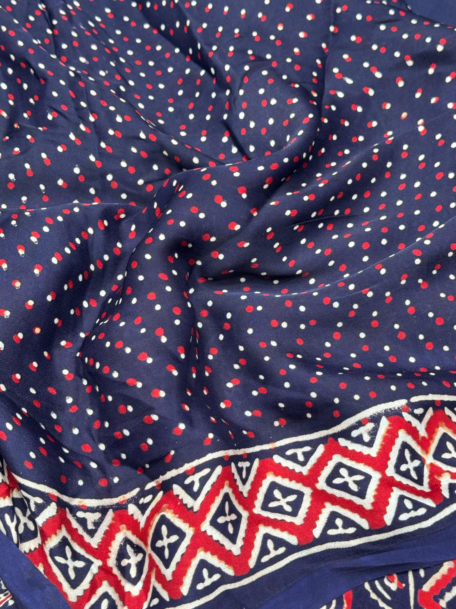 Blue Ajrakh Hand Block Modal Silk Plain Saree With Fancy Zari pallu