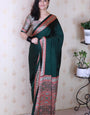 Richness Green Ajrakh Hand-Printed Modal Silk Saree With Blouse
