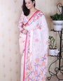 Red And Creamy Jamdani Soft Silk Saree