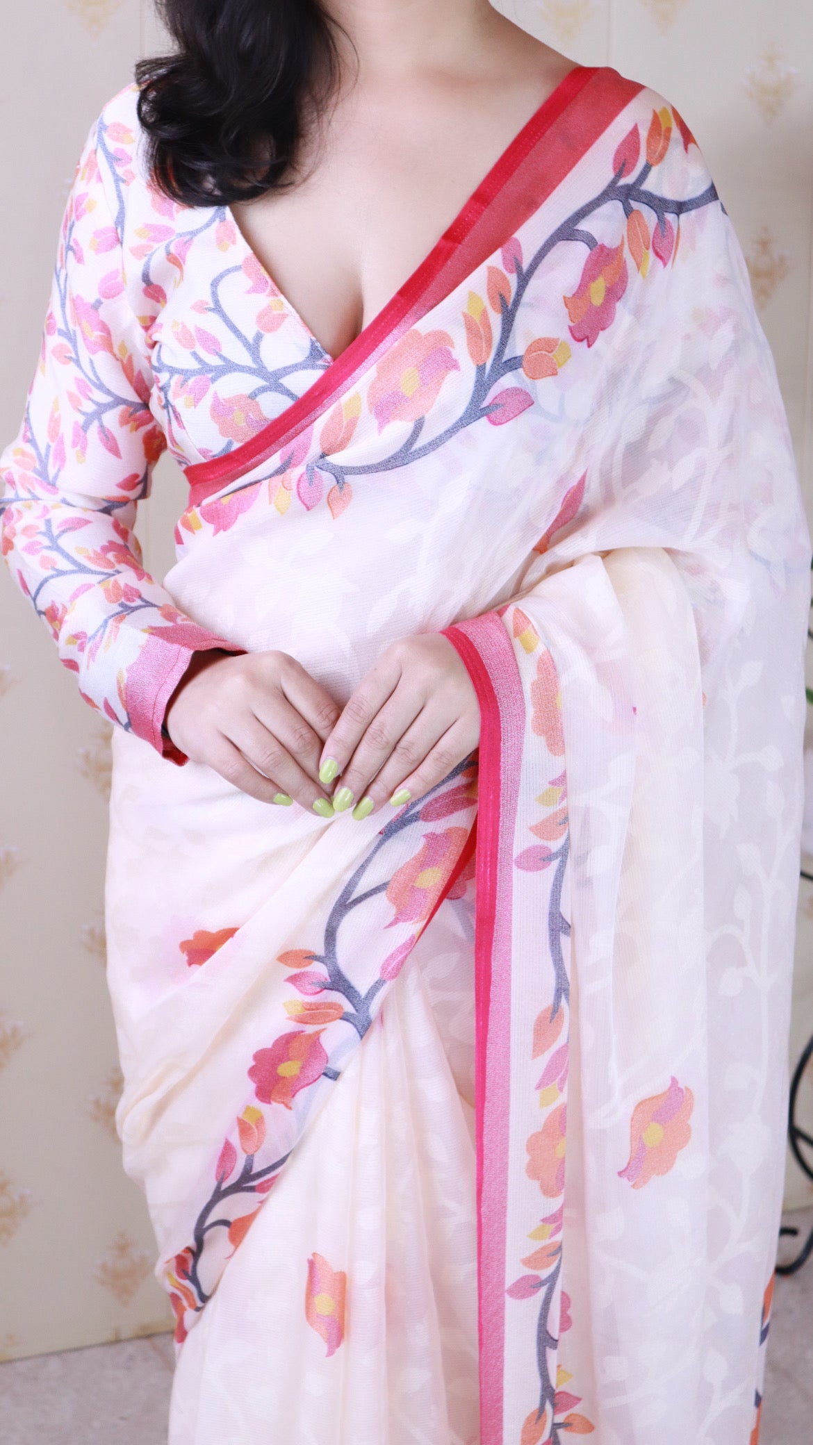 Pink And Creamy Jamdani Soft Silk Saree