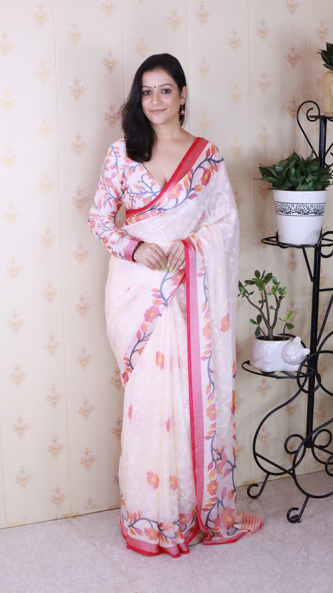 Pink And Creamy Jamdani Soft Silk Saree