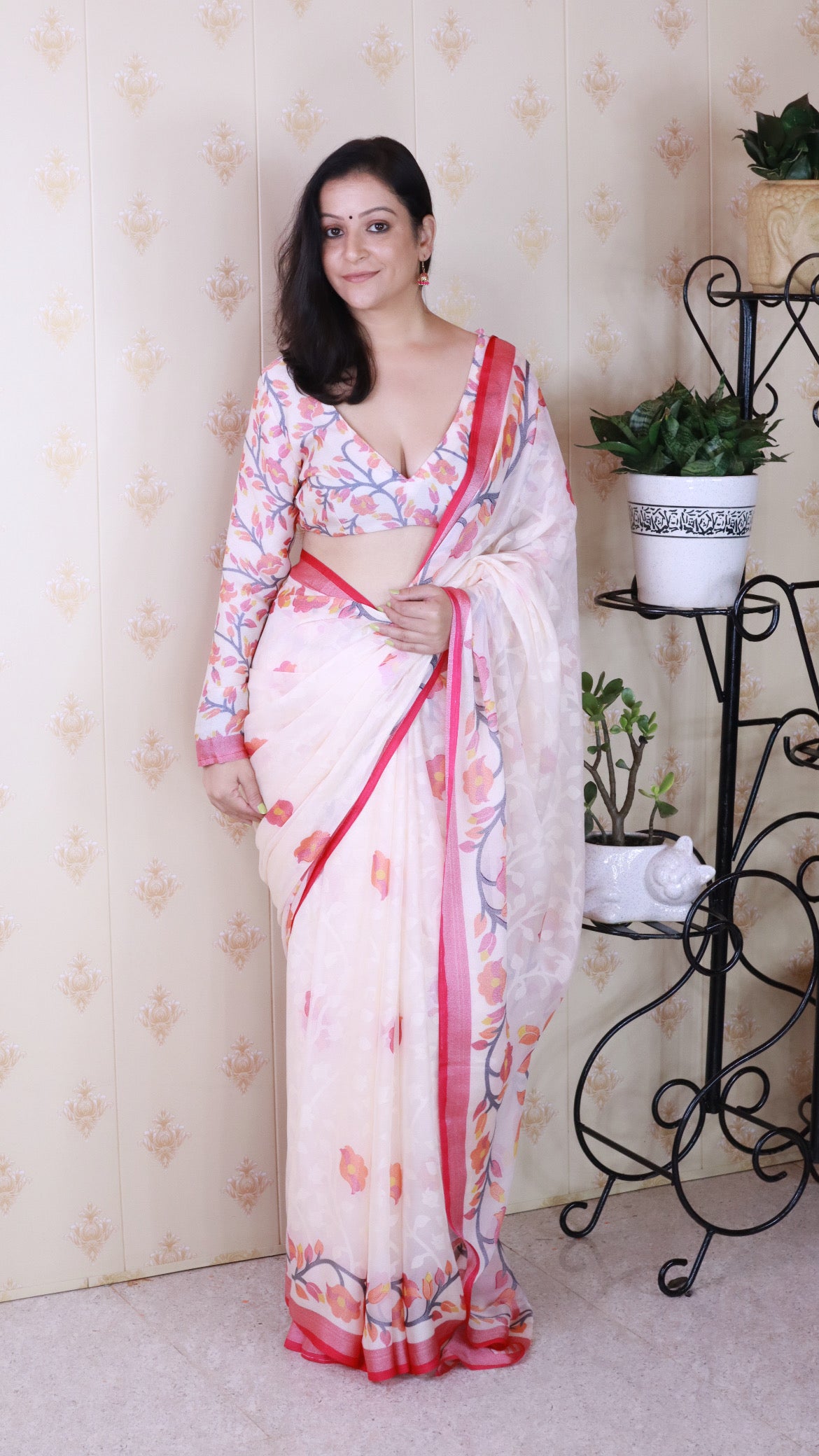 Pink And Creamy Jamdani Soft Silk Saree