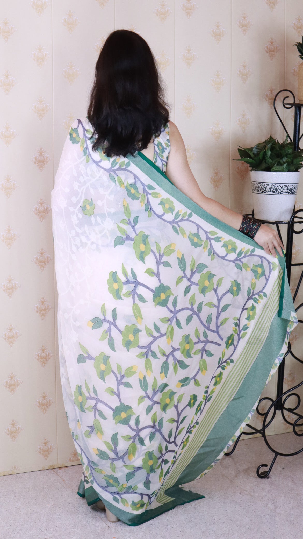 Dark Green And Creamy Jamdani Soft Silk Saree