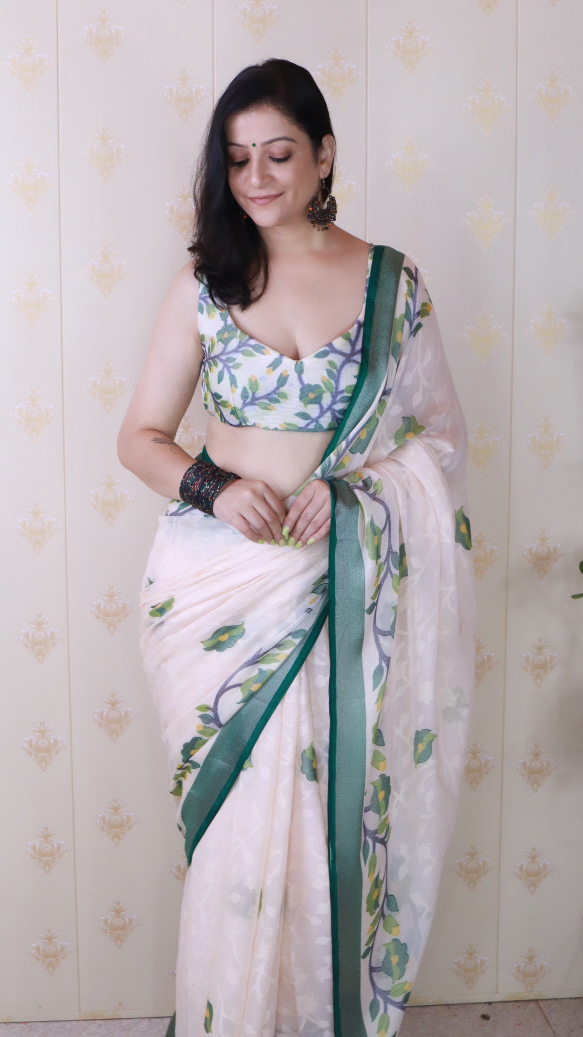 Dark Green And Creamy Jamdani Soft Silk Saree