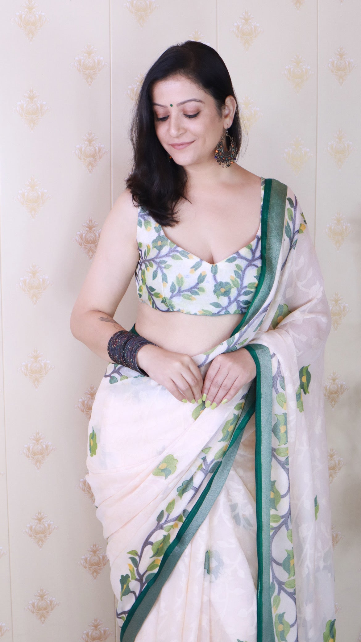 Dark Green And Creamy Jamdani Soft Silk Saree