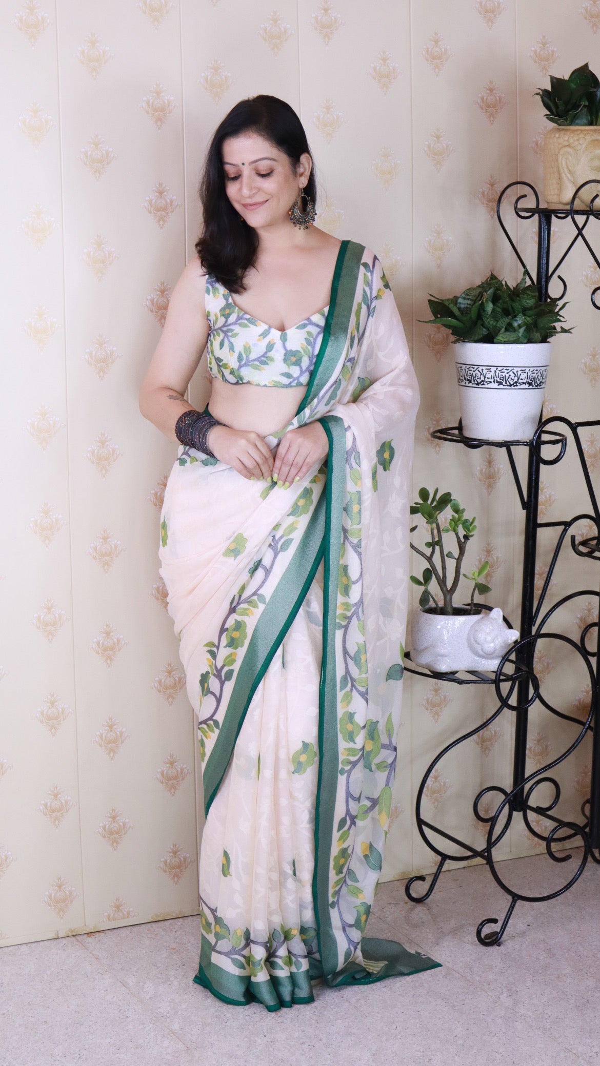 Dark Green And Creamy Jamdani Soft Silk Saree