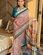 Purple With Rama Border Ajrakh Kashmiri Modal silk Saree With Blouse
