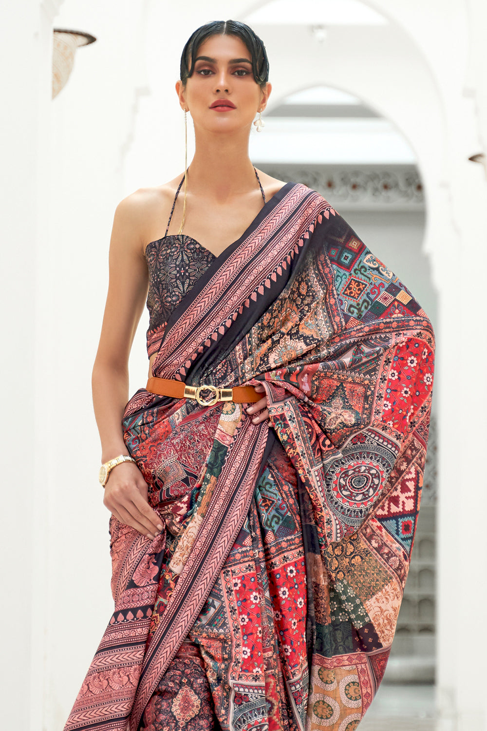 Dusty Grey Digital Printed Crepe Silk Saree
