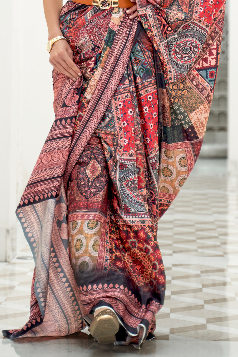 Dusty Grey Digital Printed Crepe Silk Saree