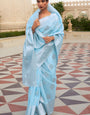 Sky Blue Linen Tissue Silk Saree