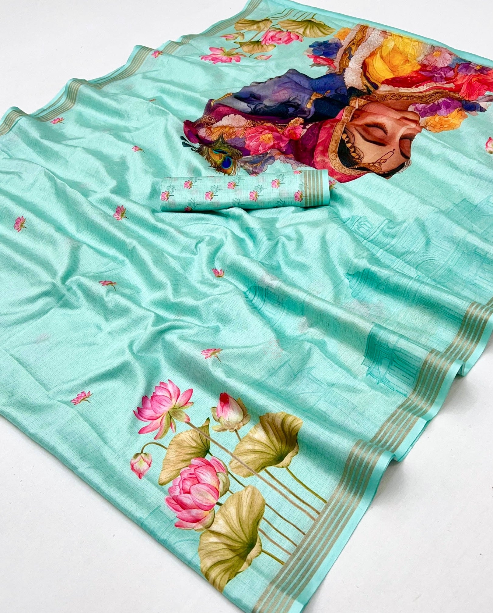 Gleaming Sky Digital Printed Linen Soft Saree Blouse Piece