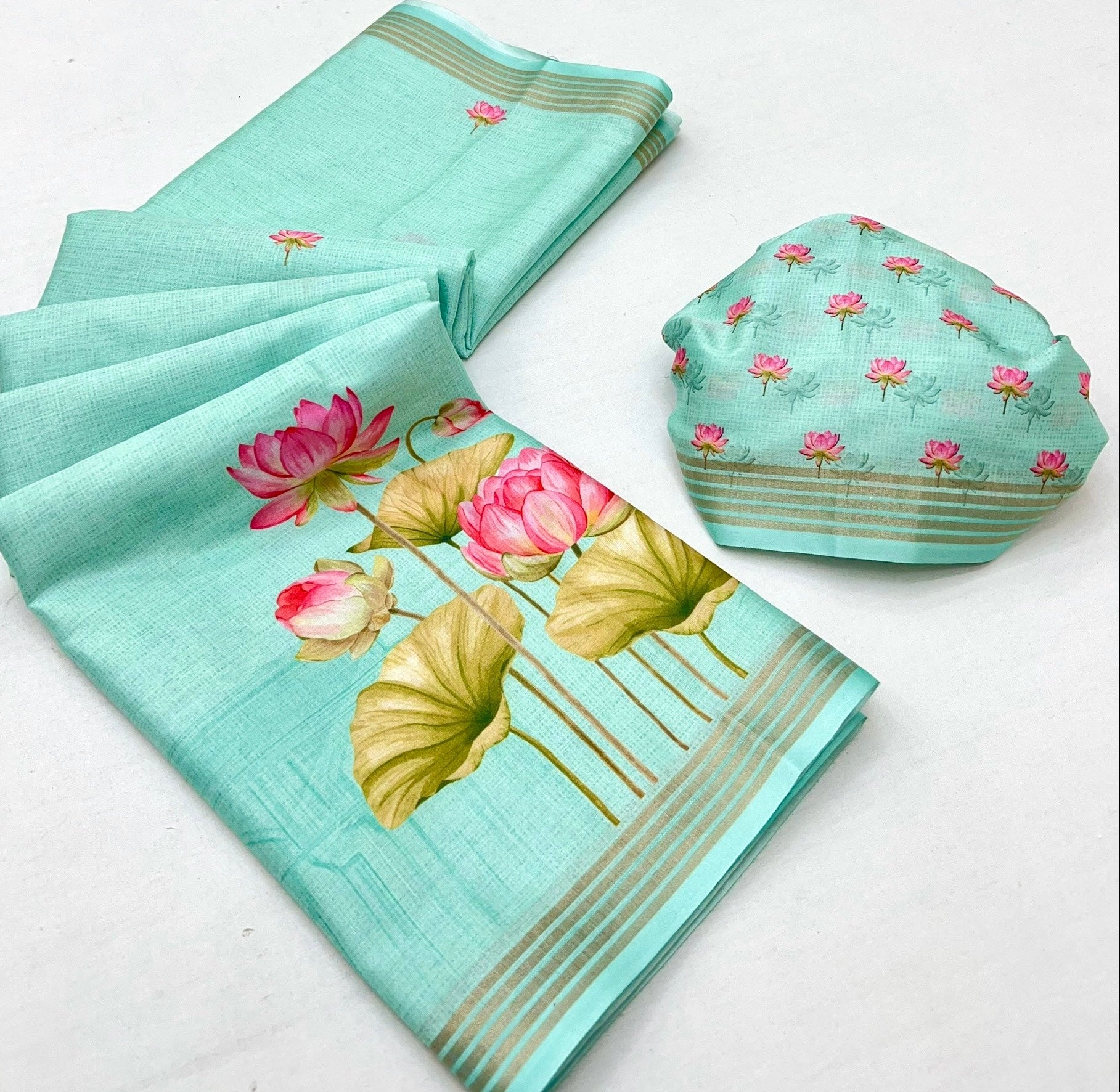 Gleaming Sky Digital Printed Linen Soft Saree Blouse Piece