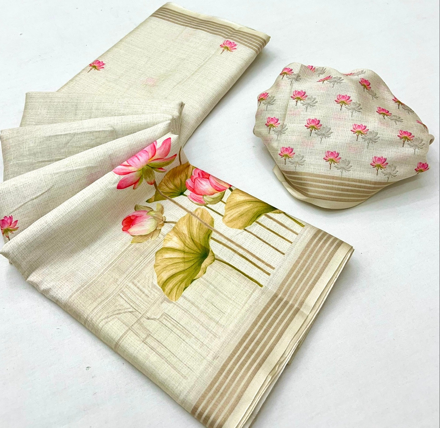 Redolent White Digital Printed Linen Soft Saree Blouse Piece