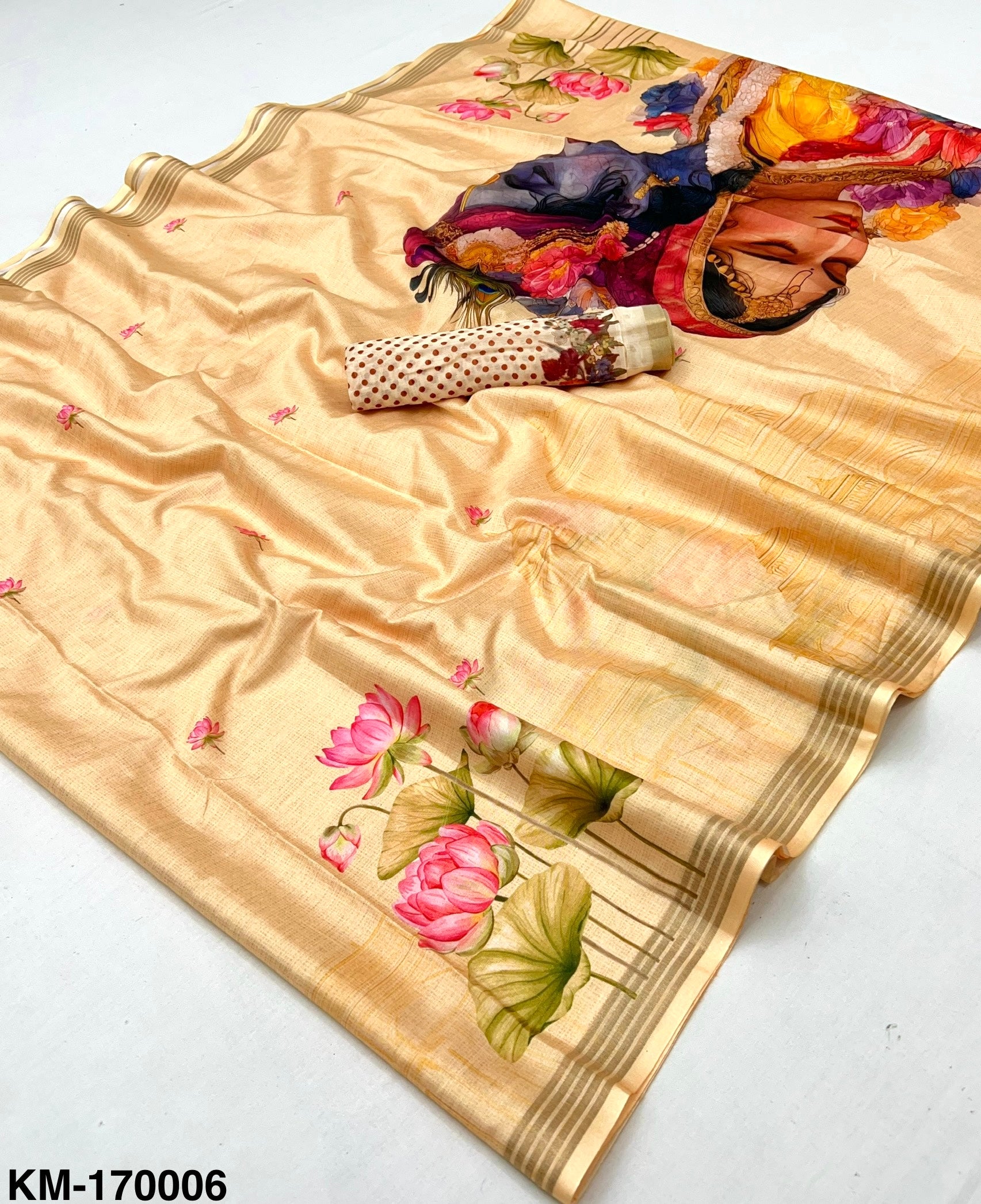 Demesne Yellow Digital Printed Linen Soft Saree Blouse Piece