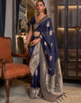 Navy Blue Soft Georgette Silk Saree with Silver Zari Weaving