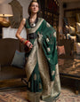 Dark Green Soft Georgette Silk Saree with Silver Zari Weaving