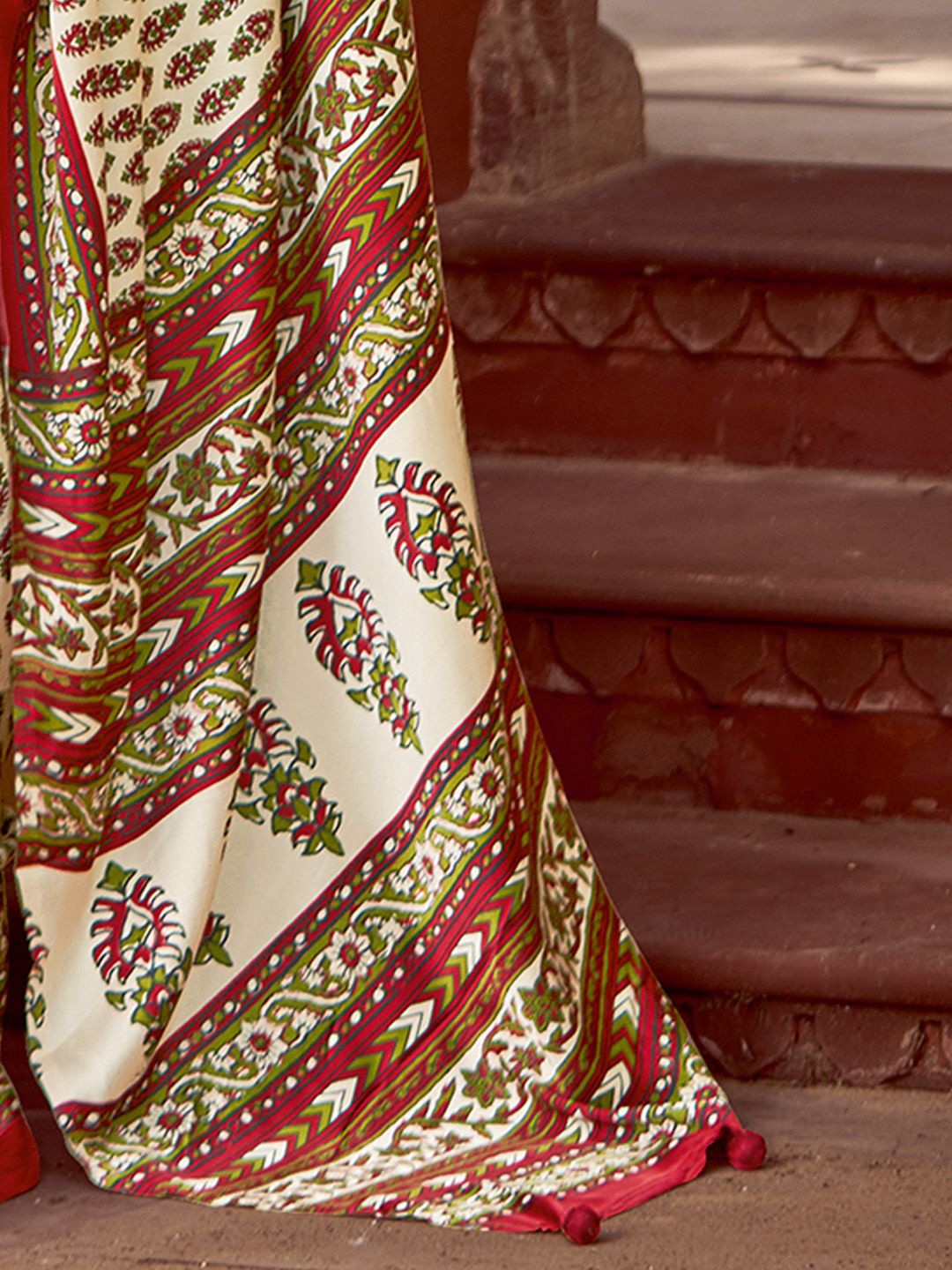 Vanilla New Ajrakh Printed Satin Crepe Saree