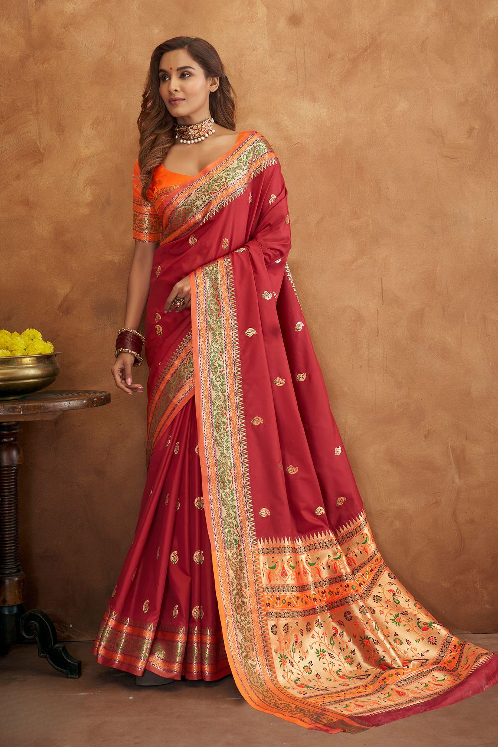 Elegant Maroon Silk Saree with Zari Work