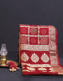 Maroon Ajrakh Gharchola Hand Block Pure Modal Silk Saree With Fancy Zari Pallu