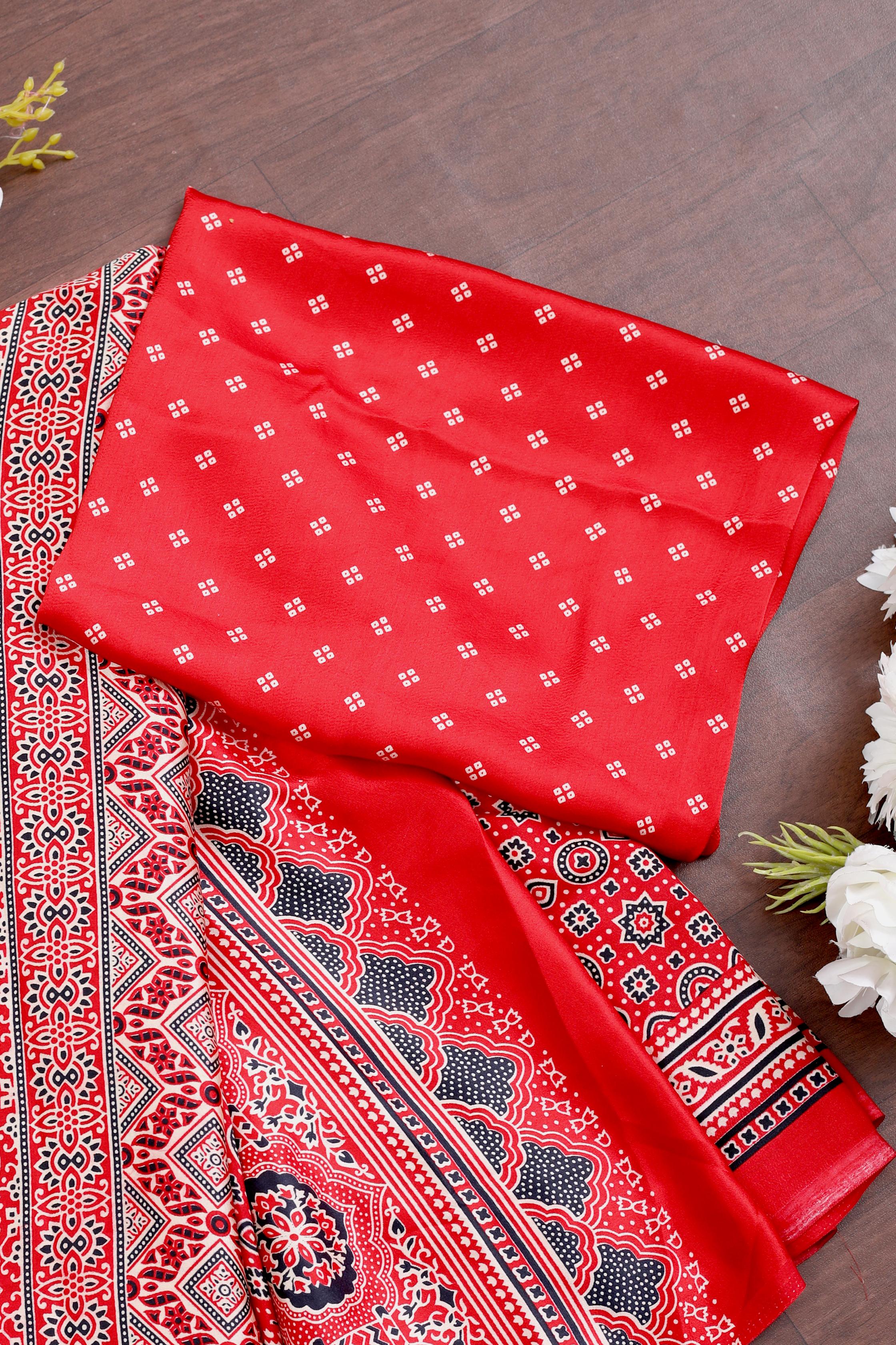 Red Ajrakh Printed Soft Modal Silk Natural Print Saree P1-1