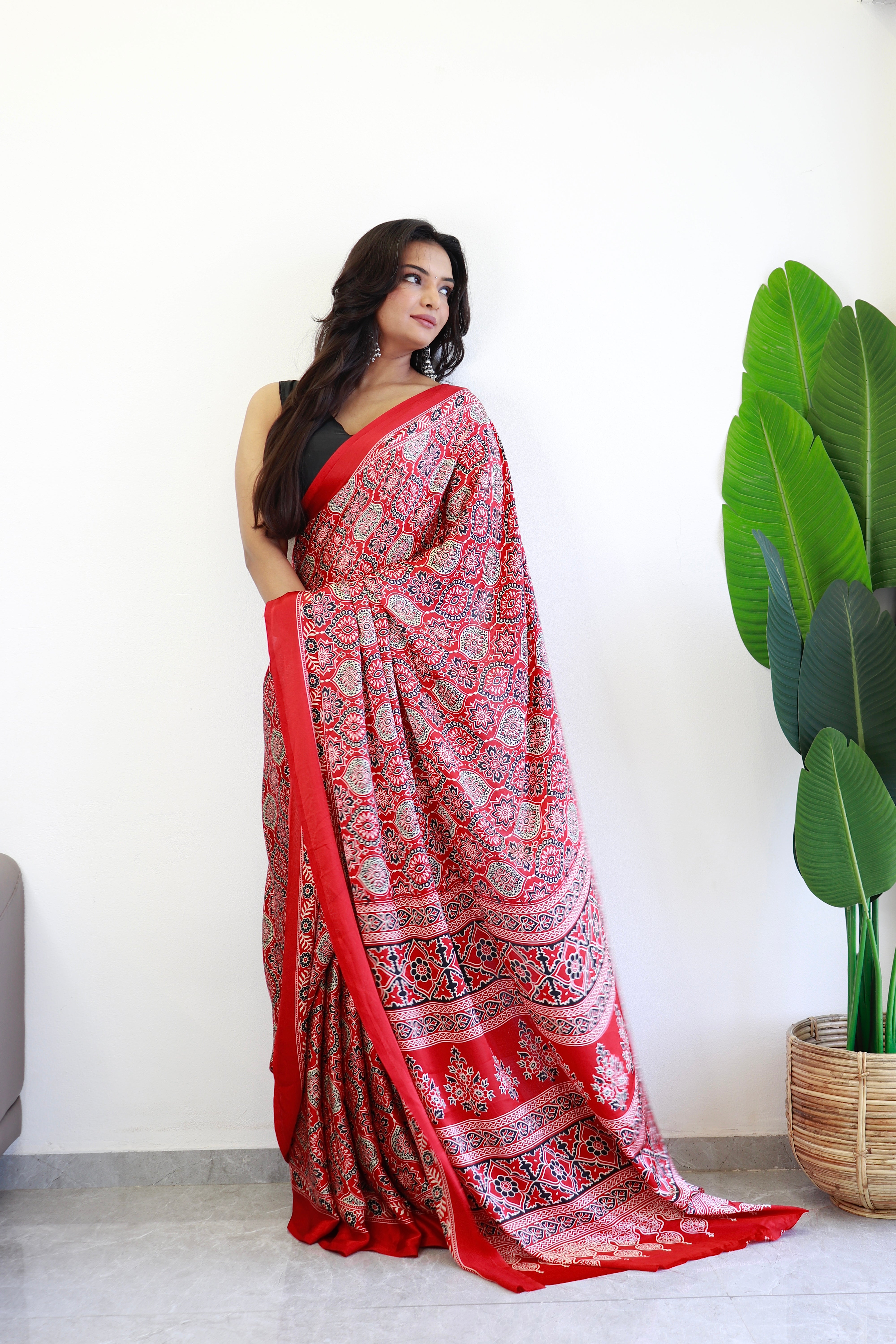 Redish Maroon Ajrakh Printed Soft Modal Silk Natural Print Saree P2-2