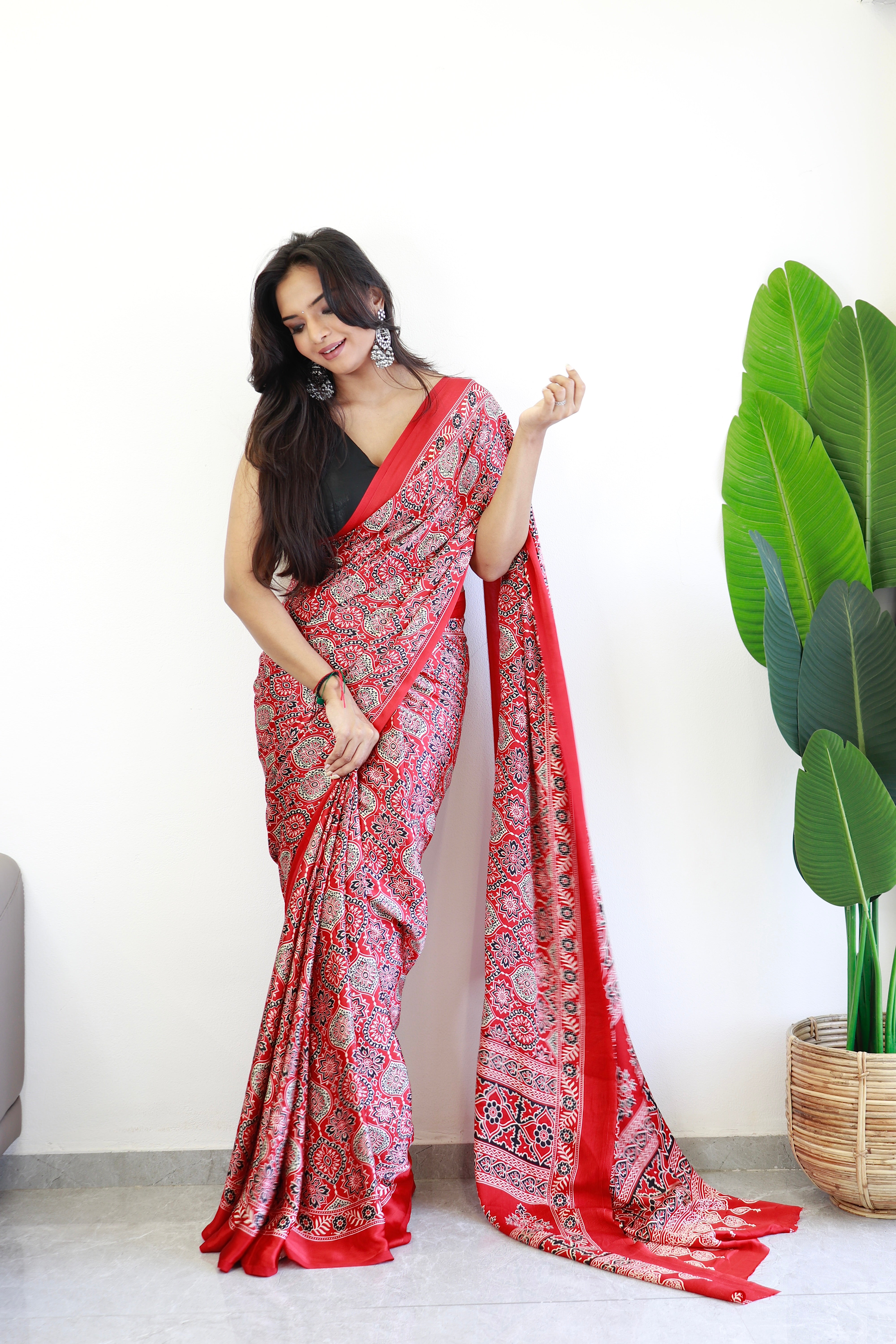 Redish Maroon Ajrakh Printed Soft Modal Silk Natural Print Saree P2-2