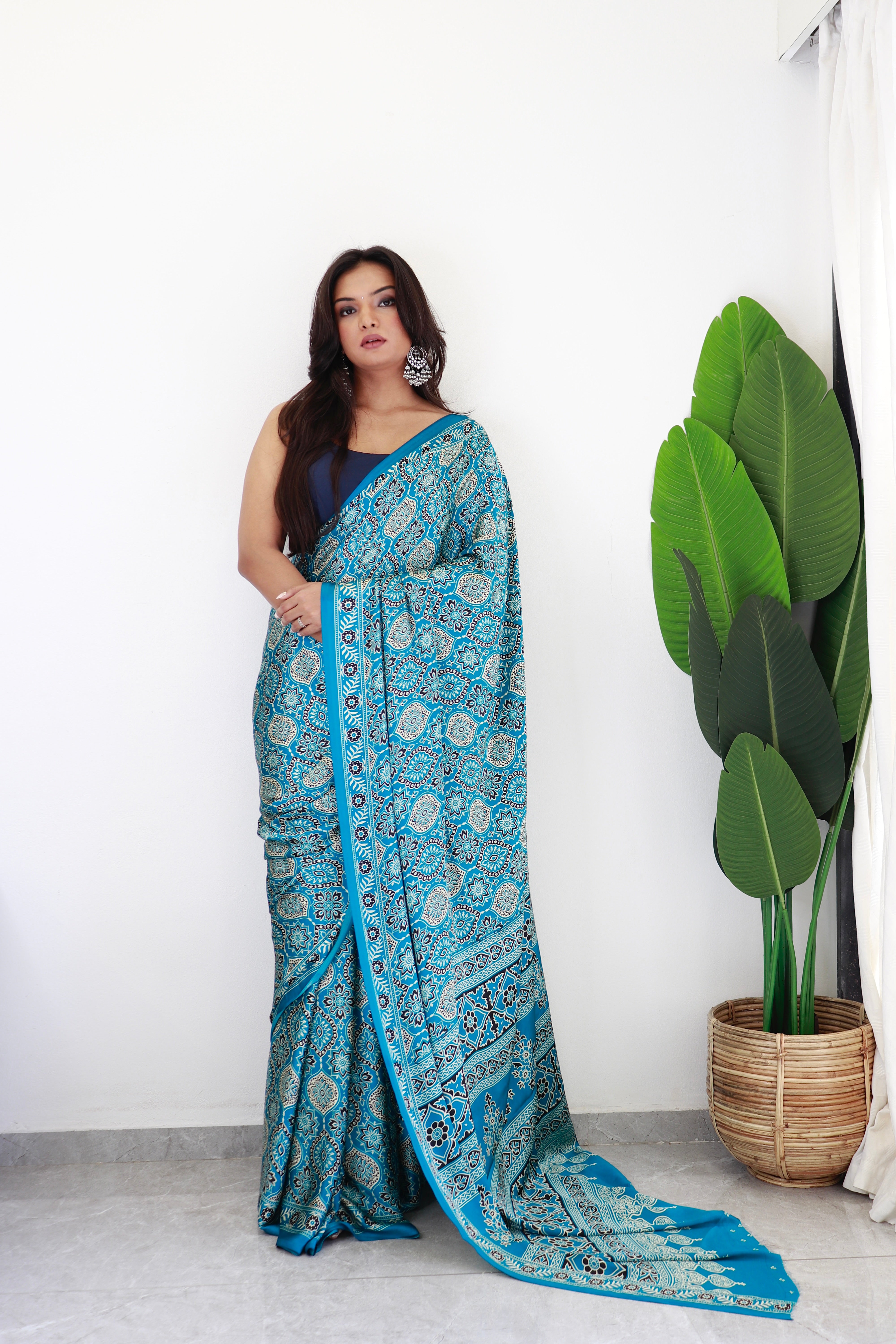 Rama Ajrakh Printed Soft Modal Silk Natural Print Saree P2