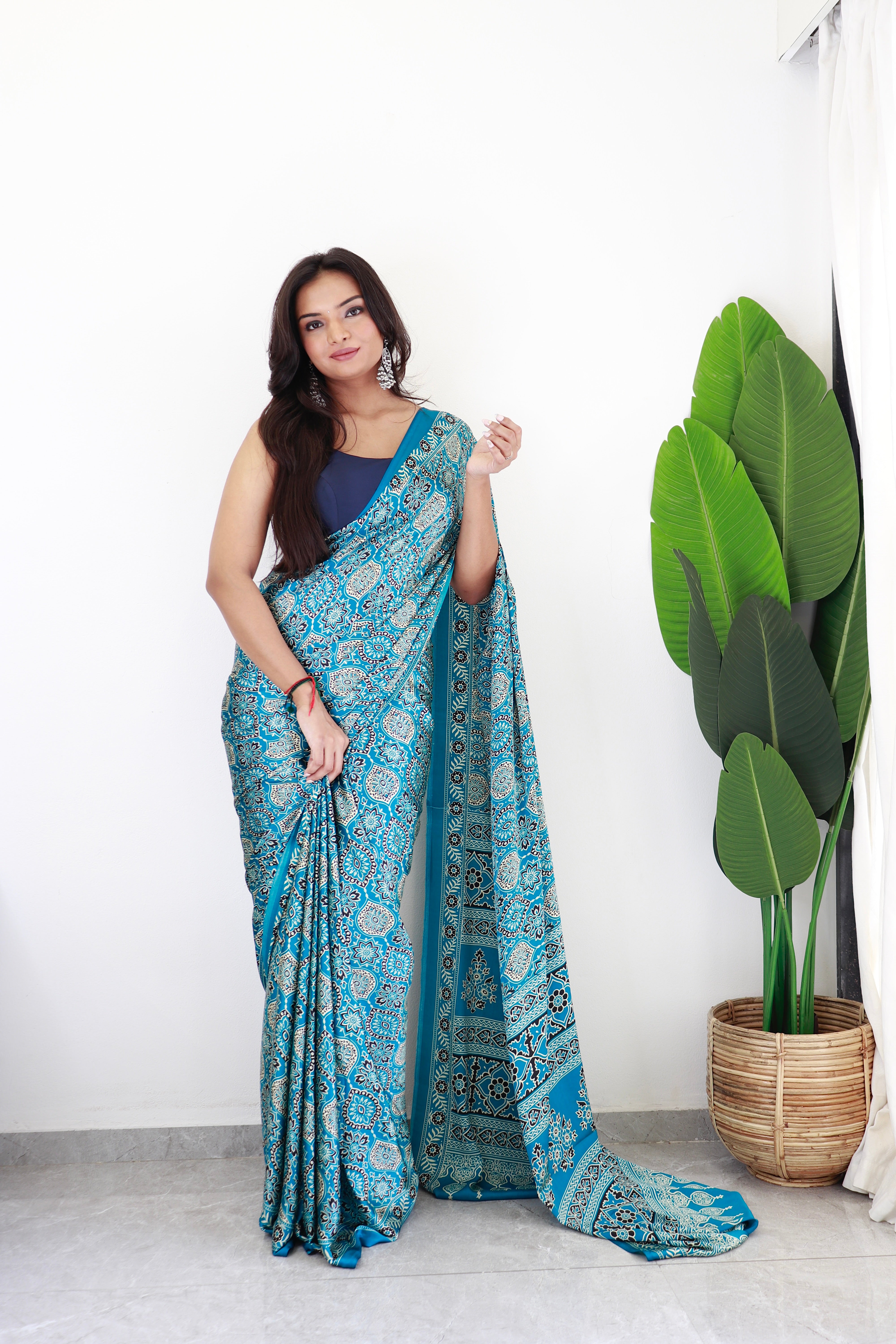 Rama Ajrakh Printed Soft Modal Silk Natural Print Saree P2