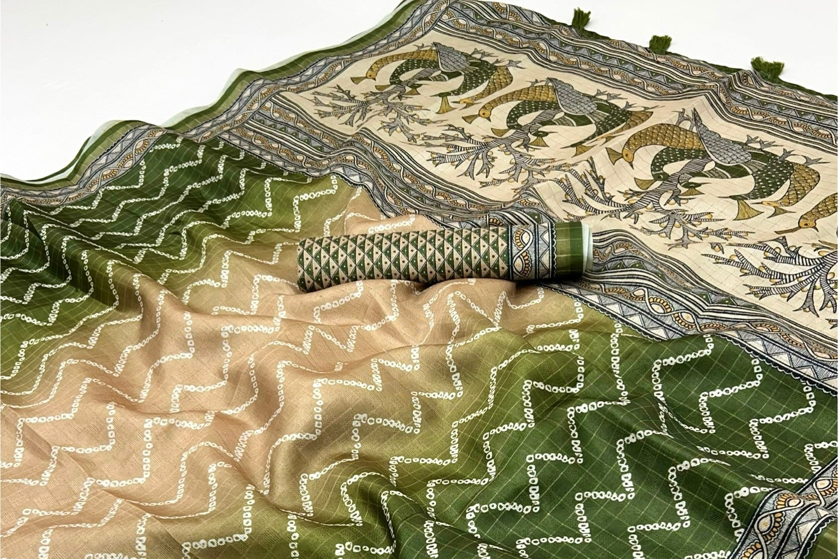Delightful Green Maheshwari Cotton Silk Saree With Digital Prints