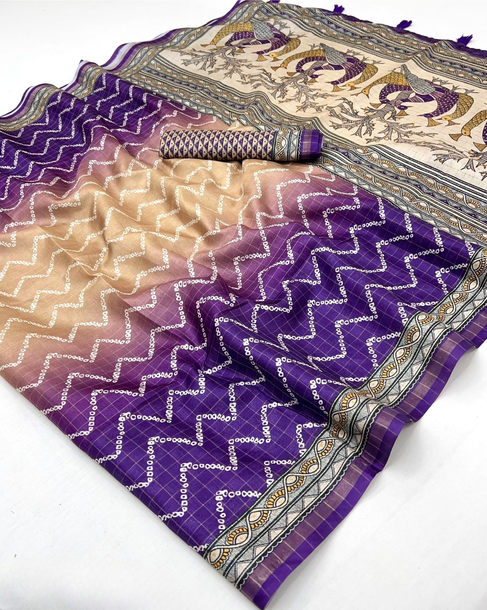 Amazing Purple Maheshwari Cotton Silk Saree With Digital Prints