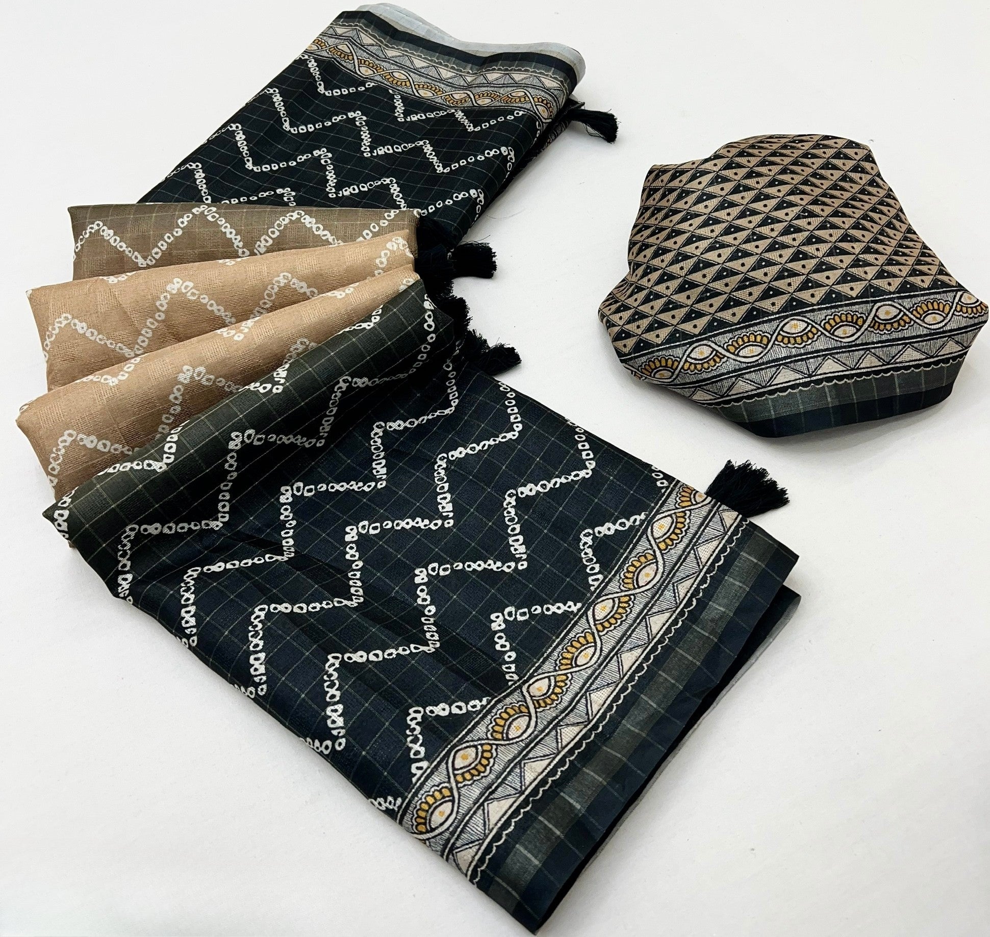 Energetic Black Maheshwari Cotton Silk Saree With Digital Prints