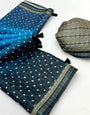 Vibrant Blue Maheshwari Cotton Silk Saree Featuring Classic Bandhani Prints